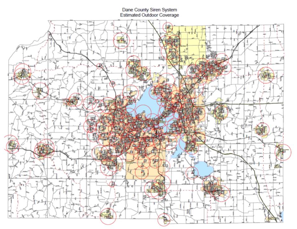Map of Estimated Coverage of Dane County Siren System